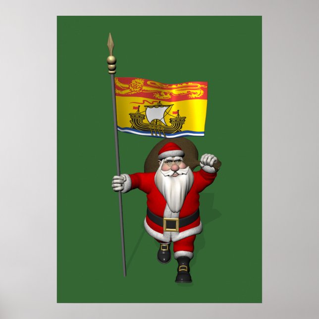 Póster Papai Noel Com Bandeira De New Brunswick CDN (Frente)
