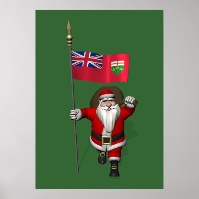 Póster Papai Noel Com Bandeira De Ontário CDN (Frente)