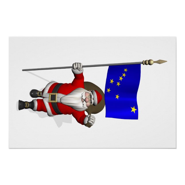 Póster Papai Noel Com Bandeira Do Alasca (Frente)