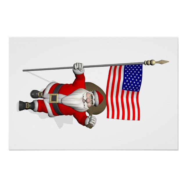 Póster Papai Noel Com Bandeira Pontilhada de Estrelas (Frente)