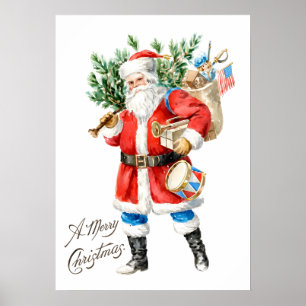 Poster Papai Noel com Brinquedos e Tambor