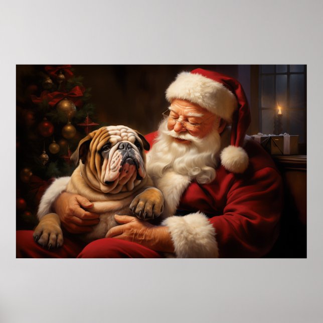 Poster Papai Noel com Buldogue Inglês (Frente)