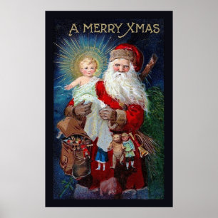 Poster Papai Noel com Criança Cristo