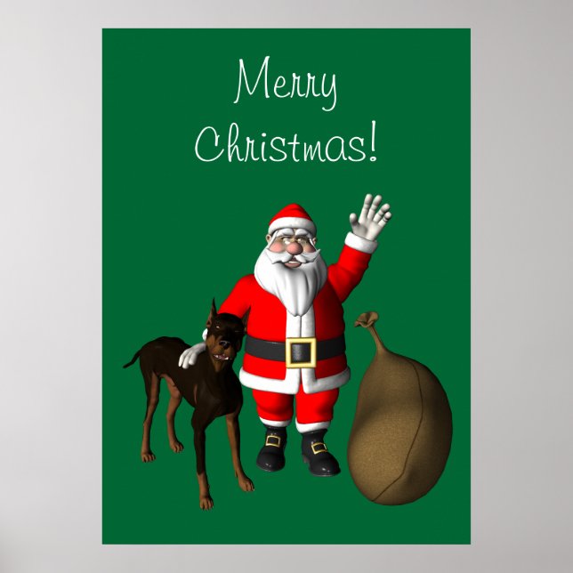 Póster Papai Noel com Doberman Pinscher (Frente)