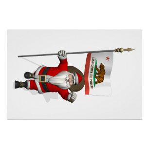 Póster Papai Noel Com Estandarte Da Califórnia