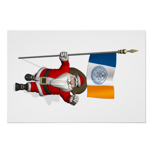 Póster Papai Noel com Estandarte da Cidade de Nova York N (Frente)
