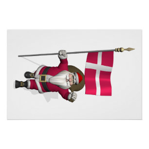 Póster Papai Noel Com Estandarte da Dinamarca Dannebrog