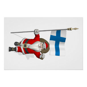 Póster Papai Noel Com Estandarte Da Finlândia Suomi