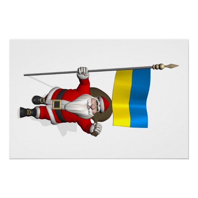 Póster Papai Noel Com Estandarte Da Ucrânia (Frente)