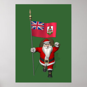 Póster Papai Noel Com Estandarte De Bermudas