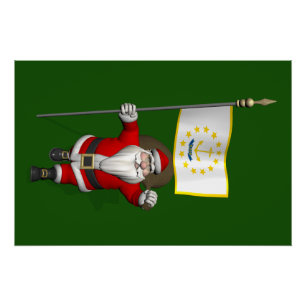 Póster Papai Noel Com Estandarte de Rhode Island