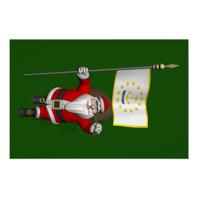 Póster Papai Noel Com Estandarte de Rhode Island (Frente)