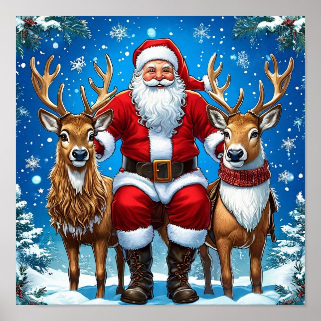 Poster Papai Noel com Rena Magico Natal (Frente)
