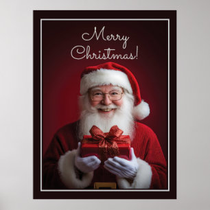 Poster Papai Noel com um presente de Natal