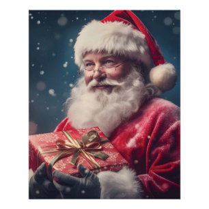 Póster Papai Noel com uma design de Natal presente