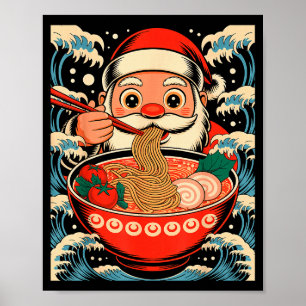 Poster Papai Noel Comendo Macarrão Ramen Natal Japonês