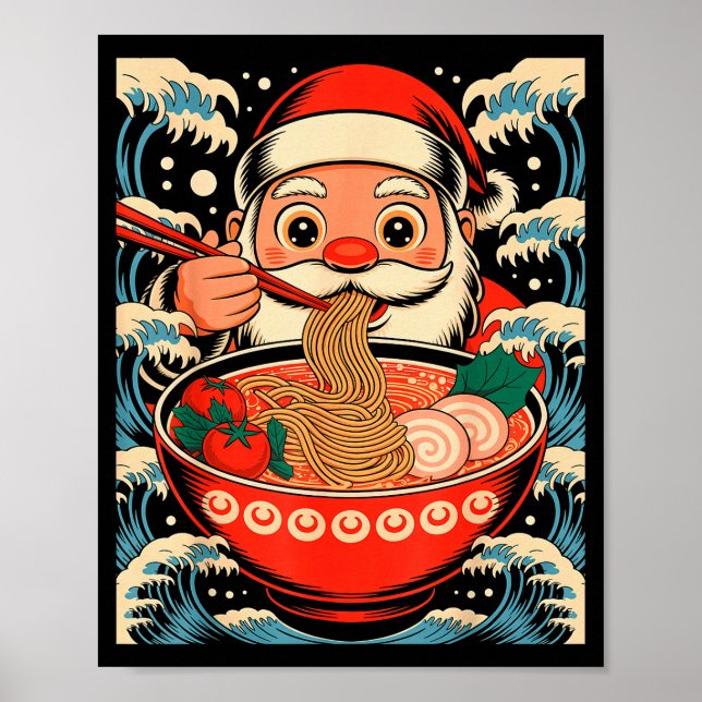 Poster Papai Noel Comendo Macarrão Ramen Natal Japonês (Frente)
