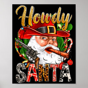 Poster Papai Noel Cowboy Boas Festas de Natal Oeste País