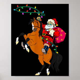 Poster Papai Noel Cowboy Montado a Cavalo Natal Cowboy