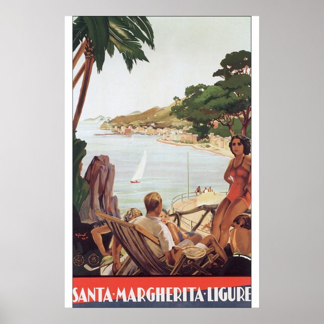 Poster Papai noel da Viagens vintage Margherita Ligure (Frente)