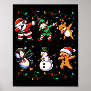 Poster Papai Noel Dabbing Luzes de Natal Crianças Meninas