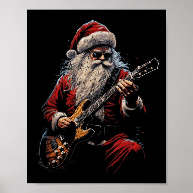 Poster Papai Noel de Guitarra de Rock Tocando Guitarra -  (Frente)
