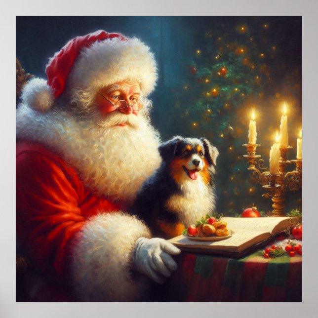 Poster Papai Noel de Natal com Cães 5 (Frente)