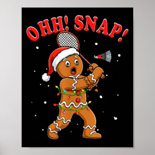Poster Papai Noel de Natal de Biscuit Jogando Badminton