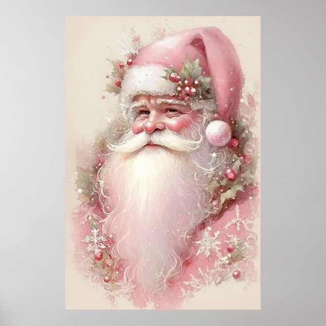 Poster Papai noel de Natal rosa (Frente)