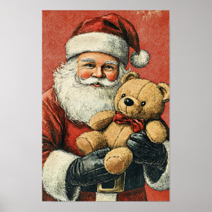 Poster Papai Noel de Natal Vintage Nostálgico