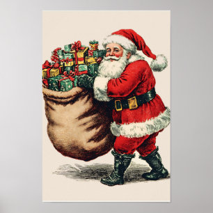 Poster Papai Noel de Natal Vintage Nostálgico