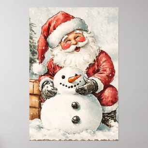 Poster Papai Noel de Natal Vintage Nostálgico