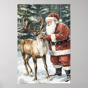 Poster Papai Noel de Natal Vintage Nostálgico