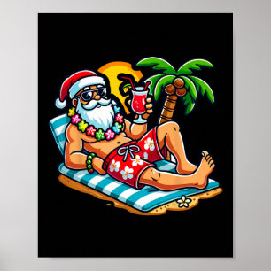 Poster Papai Noel de sunga Natal em Julho na Praia