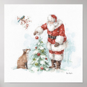 Poster Papai Noel Decorando Uma Árvore Com Sua Floresta P