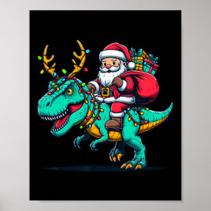 Poster Papai Noel Dinossauro Montado T Rex Natal Cervo Cr