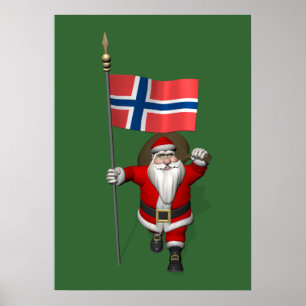 Póster Papai Noel doce com a bandeira de Noruega