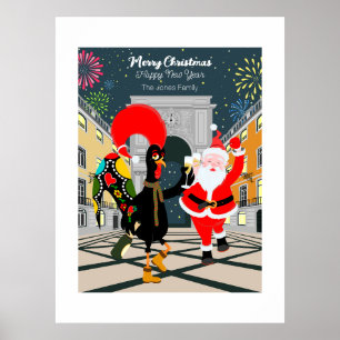 Poster Papai Noel e o tormento de champanhe do galo em No
