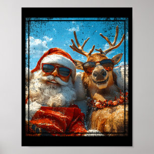 Poster Papai Noel e Renas Selfie Férias de Natal Engraçad