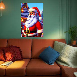Poster Papai Noel em frente a uma casa de Natal   Arte AI