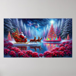 Poster Papai Noel em seu trenó no pôster de parede do lag