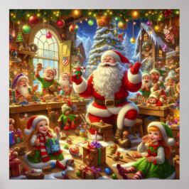 Poster Papai Noel em sua Oficina de Natal com Brinquedos