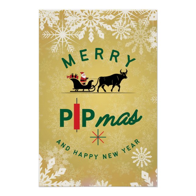 Póster Papai Noel em um Trenó de Touro – Presente de Pipm (Frente)