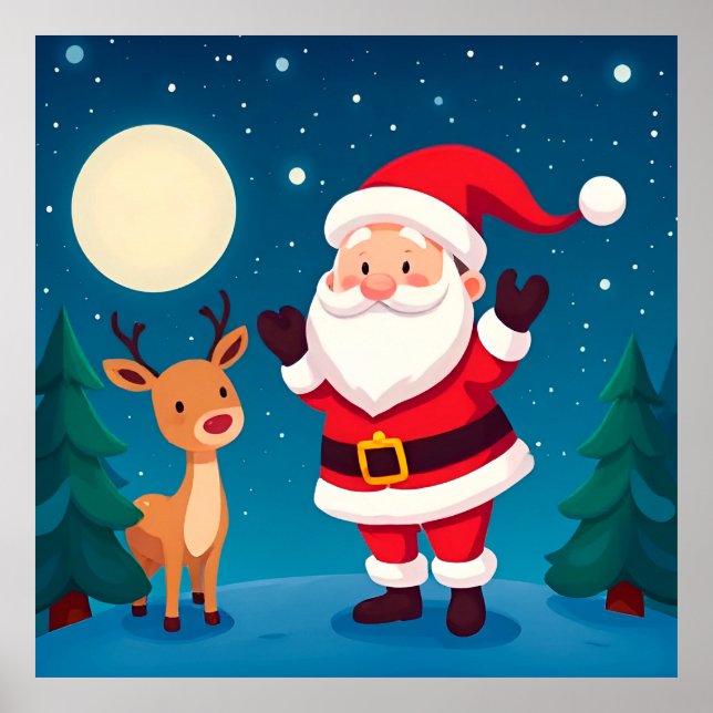 Poster Papai Noel em uma cena mágica de inverno (Frente)