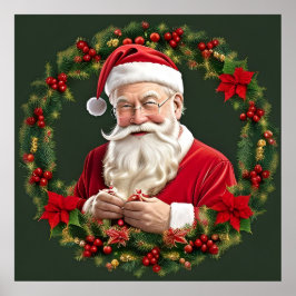 Poster Papai Noel em uma Grinalda Festiva