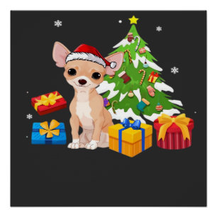 Póster Papai Noel Engraçado Chihuahua Cachorro Árvore de