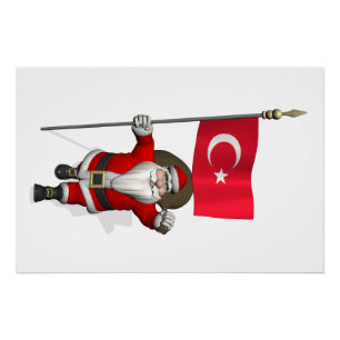 Póster Papai Noel engraçado com a bandeira da Turquia