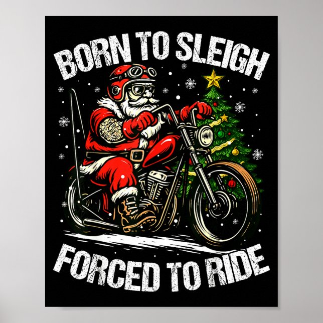 Poster Papai Noel engraçado de Natal andando de motocicle (Frente)