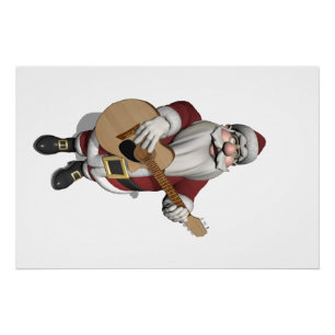 Póster Papai Noel engraçado joga a guitarra de Accoustic