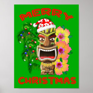 Poster Papai noel engraçado Tiki do Feliz Natal